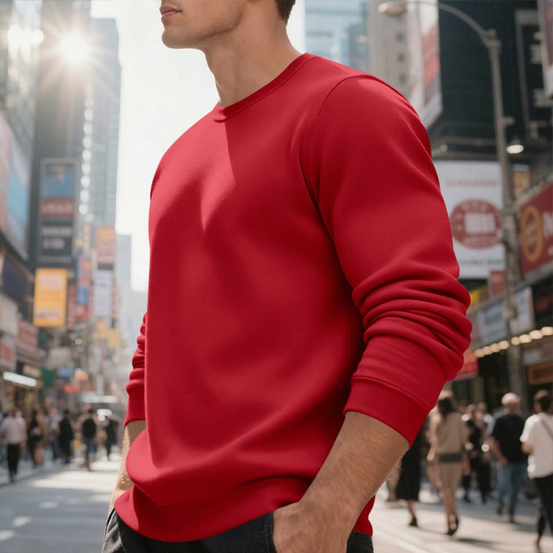 Fleece - lined Crew Neck Sweater Male Loose Casual Top - Elora Moda
