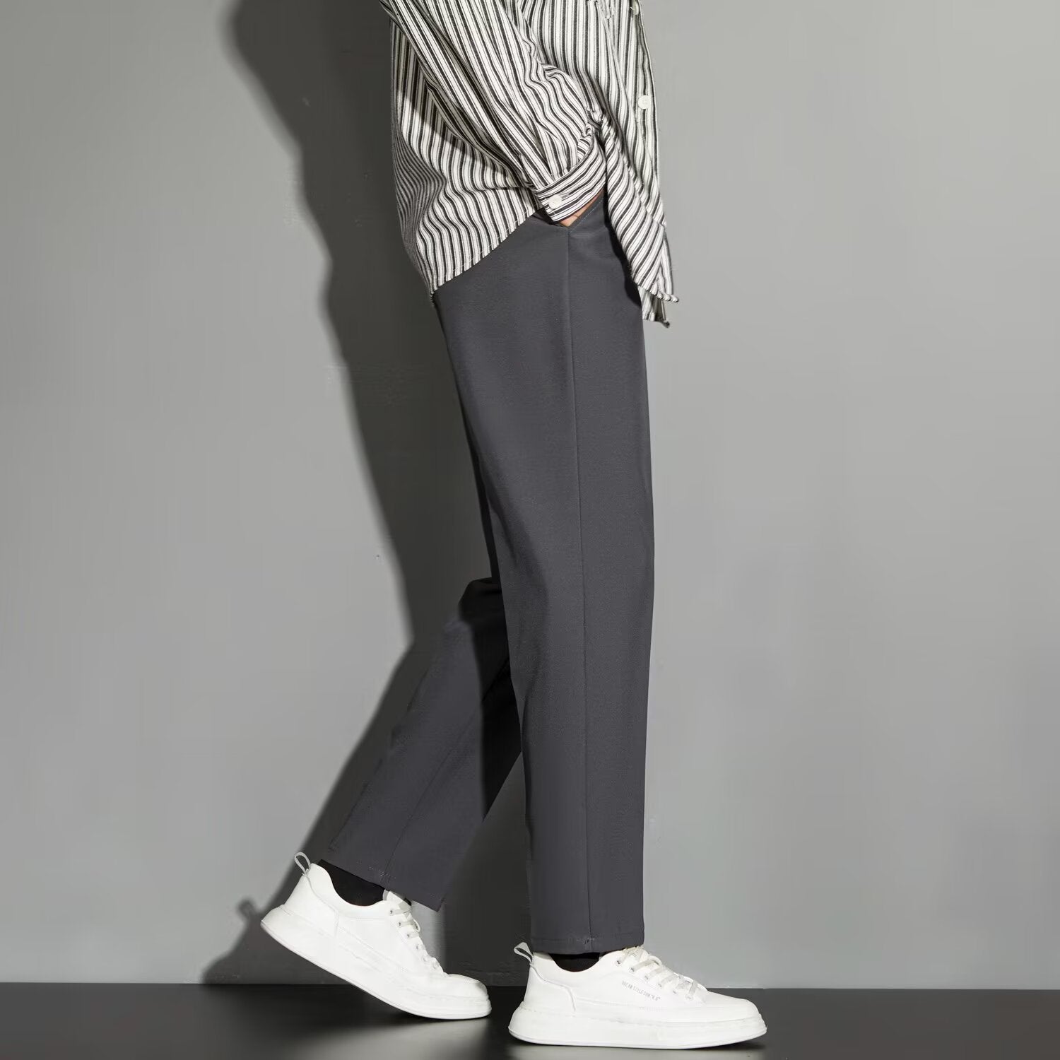 Spring Draping Effect Straight All-matching Ankle-length Suit Pants