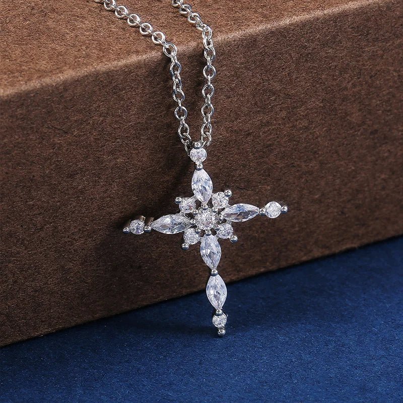 Crystal Zircon Cross Pendant Necklace - Elora Moda