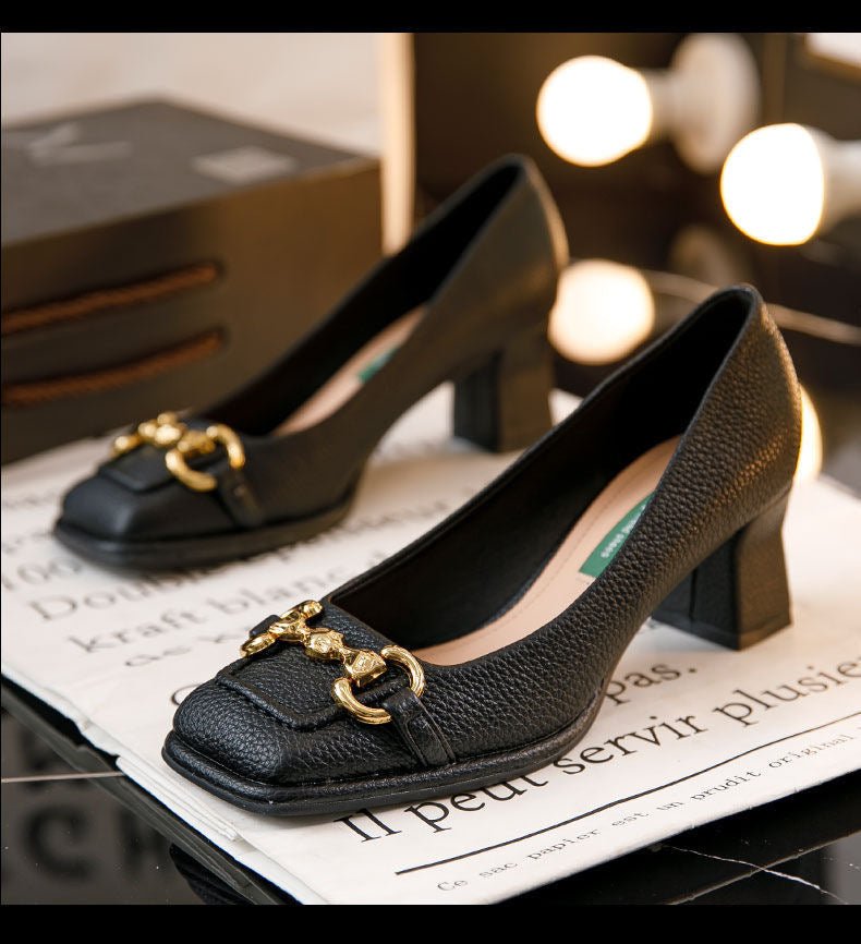 Women's French Mary Jane Chunky Heel Shoes - Elora Moda