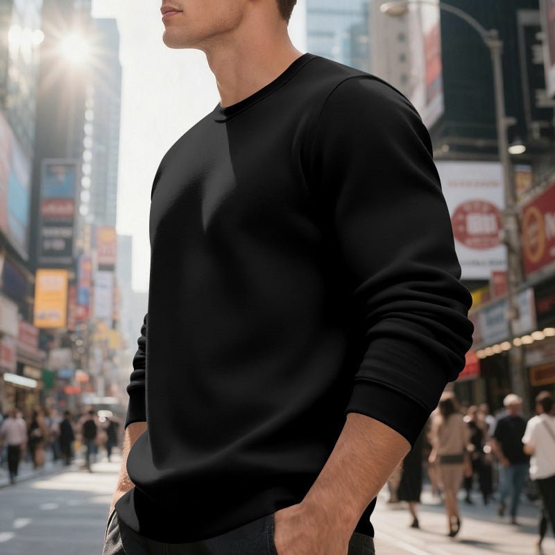 Fleece - lined Crew Neck Sweater Male Loose Casual Top - Elora Moda
