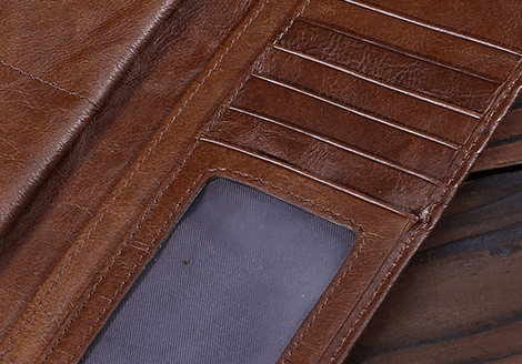 Men Wallet Long First Layer Leather Vintage Oil Wax - Elora Moda
