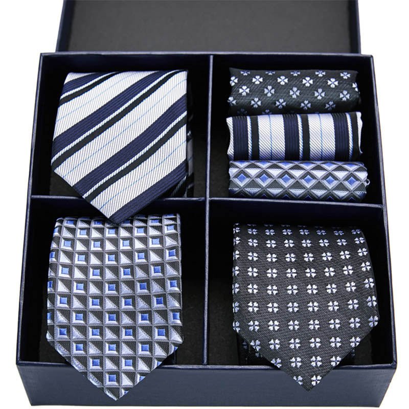 Fashion business striped tie square scarf combo set - Elora Moda