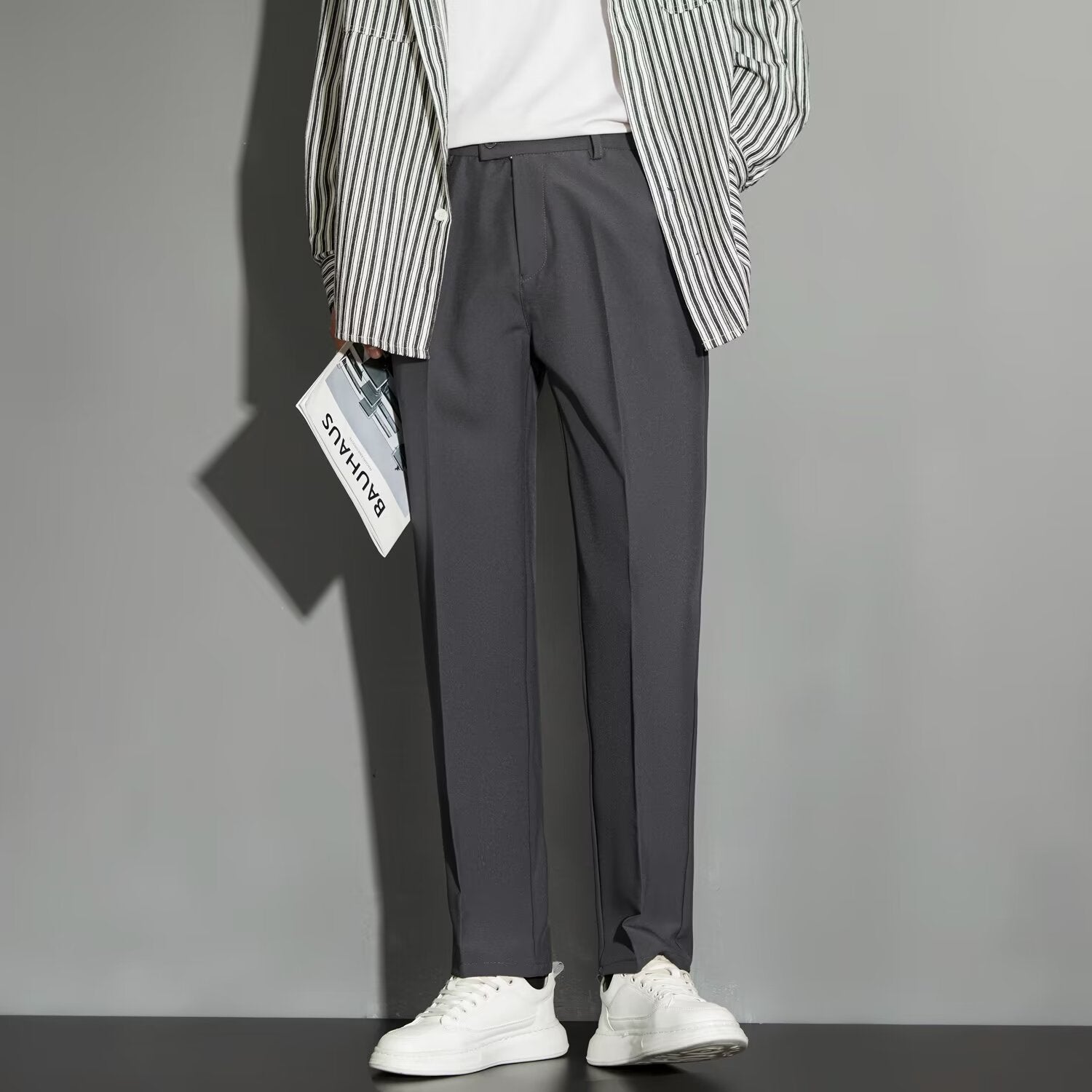 Spring Draping Effect Straight All-matching Ankle-length Suit Pants