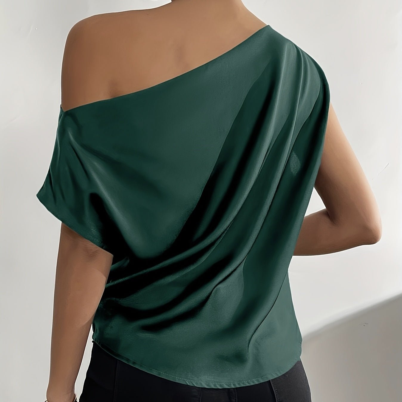 Ladies' Solid Color Asymmetrical Collar Pleated Elegant Casual Sloping Shoulder Collar Off Shoulder Top - Elora Moda
