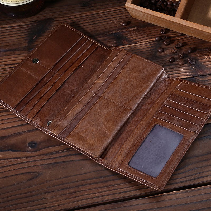 First Layer Leather Wallet Long Vintage Oil Wax - Elora Moda