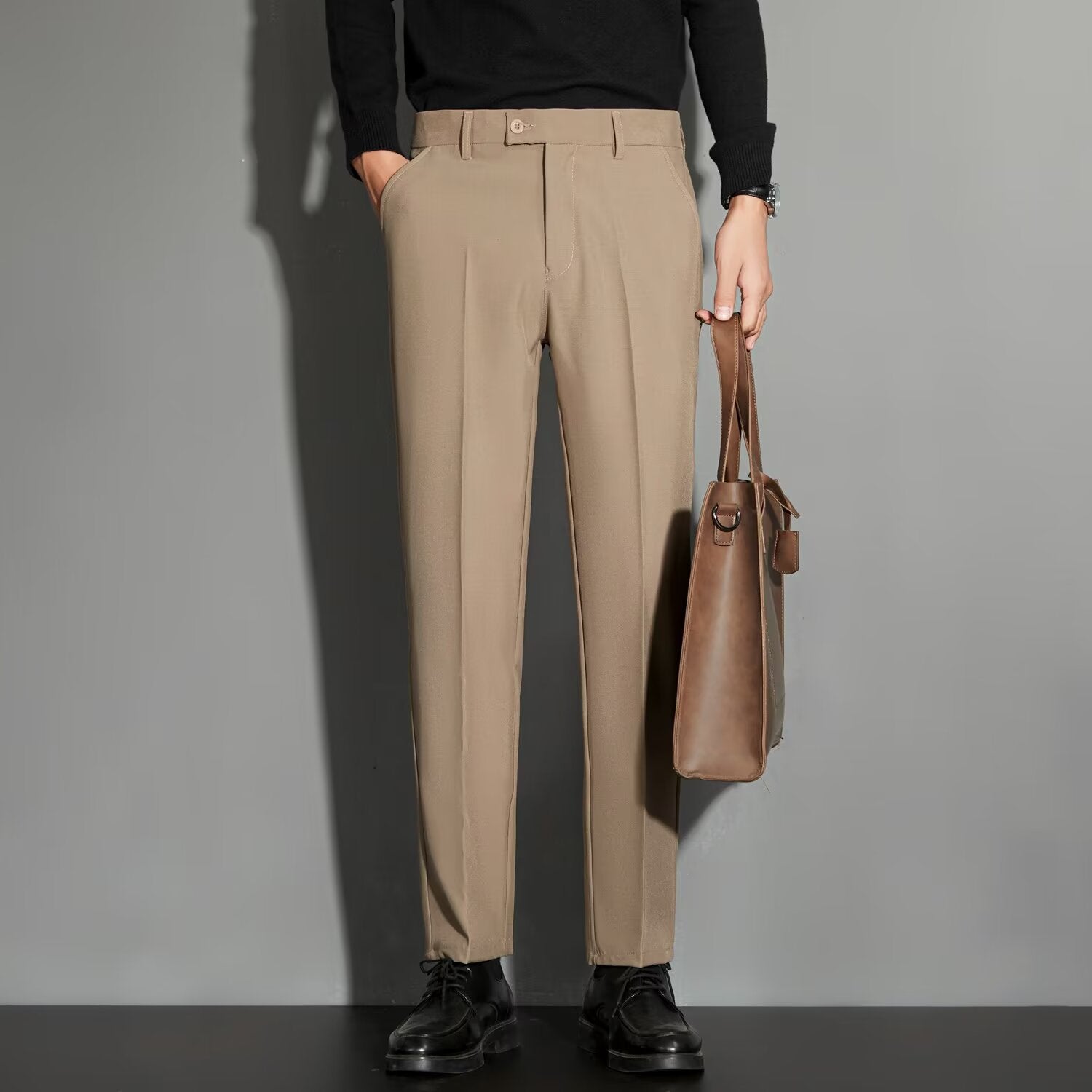 Spring Draping Effect Straight All-matching Ankle-length Suit Pants