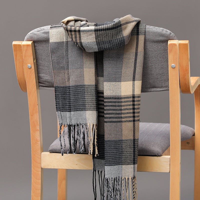 British Plaid Imitation Cashmere with Tassels Men's Scarf - Elora Moda