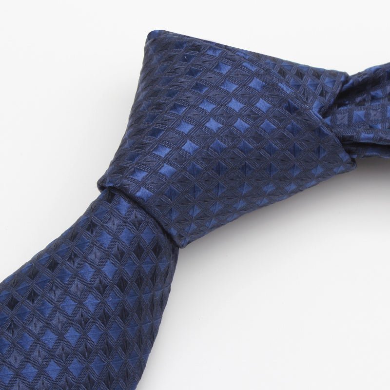 Navy Blue Tie Men's Business Dress 7cm Casual Gradient Plaid - Elora Moda