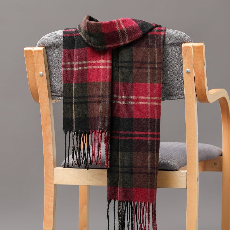 British Plaid Imitation Cashmere with Tassels Men's Scarf - Elora Moda