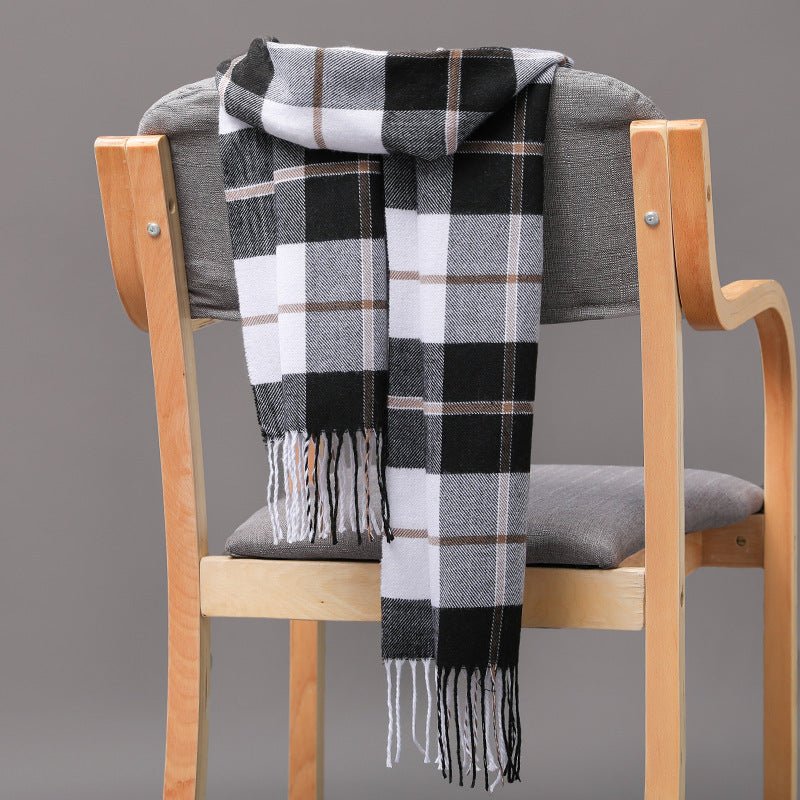 British Plaid Imitation Cashmere with Tassels Men's Scarf - Elora Moda