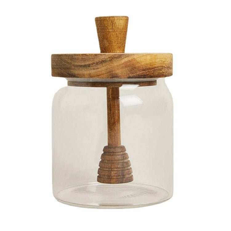 Round Glass Jar With Acacia Wood Lid - Elora Moda