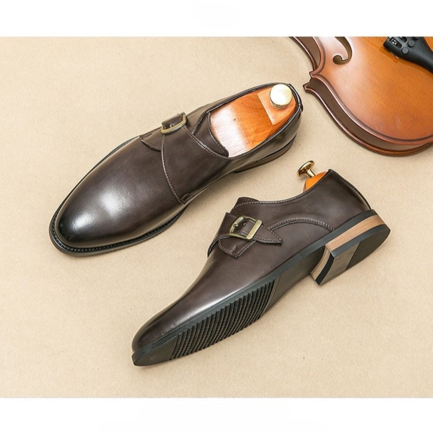 Men's Leather Shoes Derby Casual Breathable Buckle Slip - on - Elora Moda