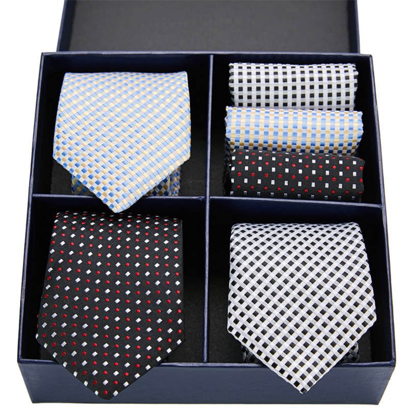 Fashion business striped tie square scarf combo set - Elora Moda