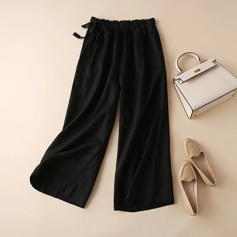 High Waist Side Lace - up Retro Art Elastic - waist Casual Pants For Women - Elora Moda