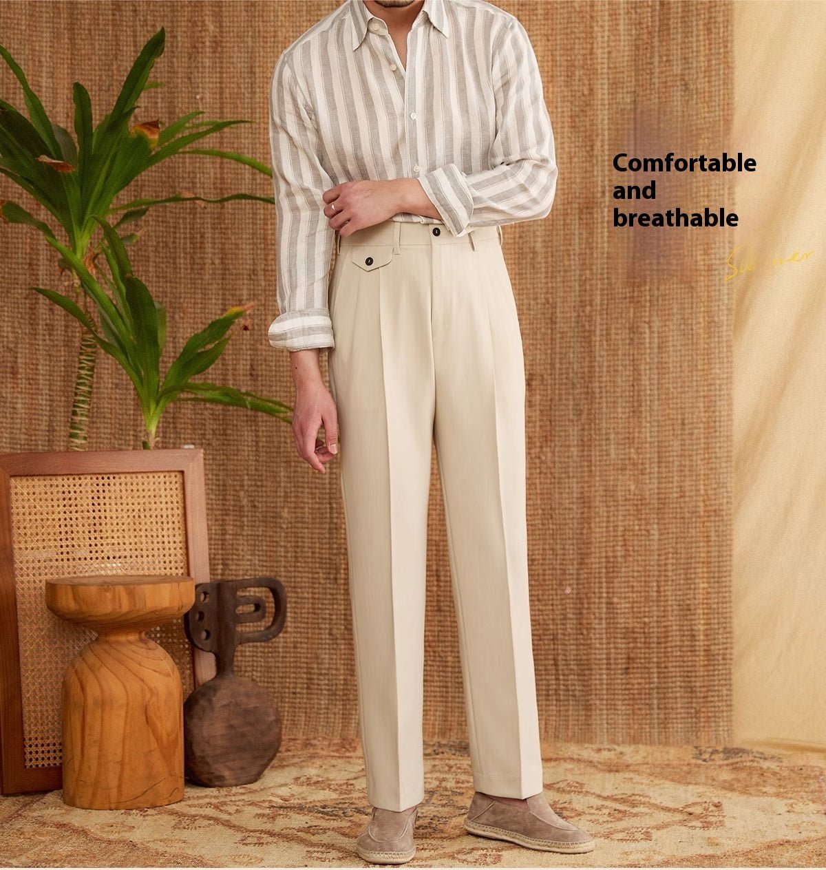 Breathable Business Casual Long Pants Men - Elora Moda
