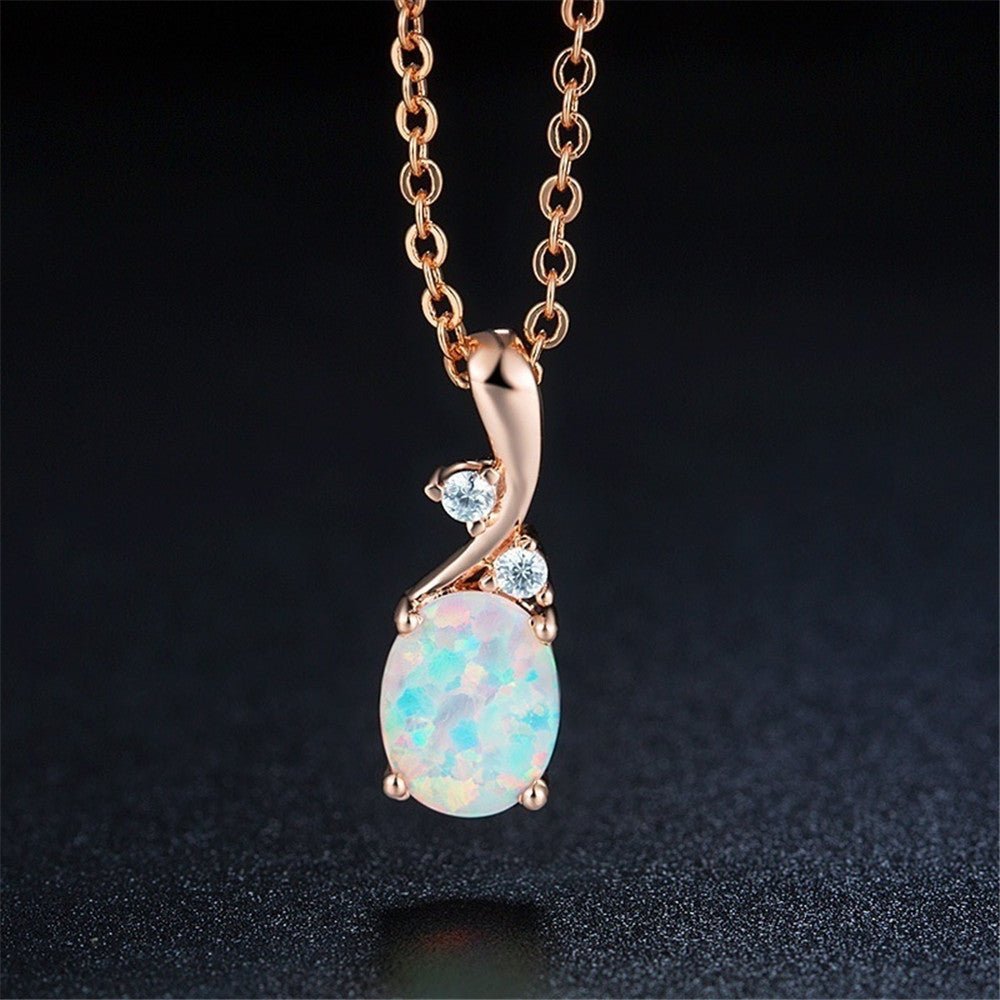 Exquisite European And American Water Drop Opal Pendant Necklace - Elora Moda