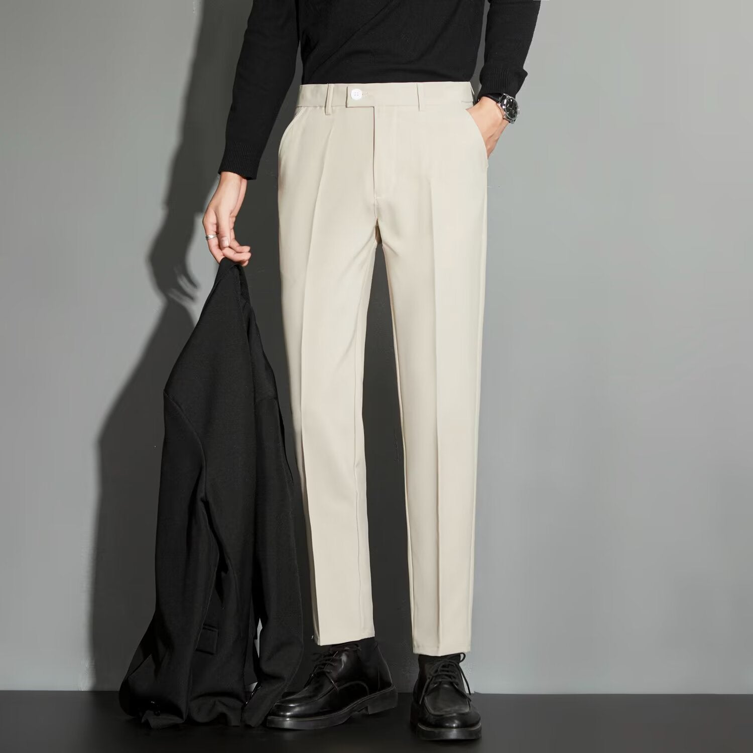 Spring Draping Effect Straight All-matching Ankle-length Suit Pants