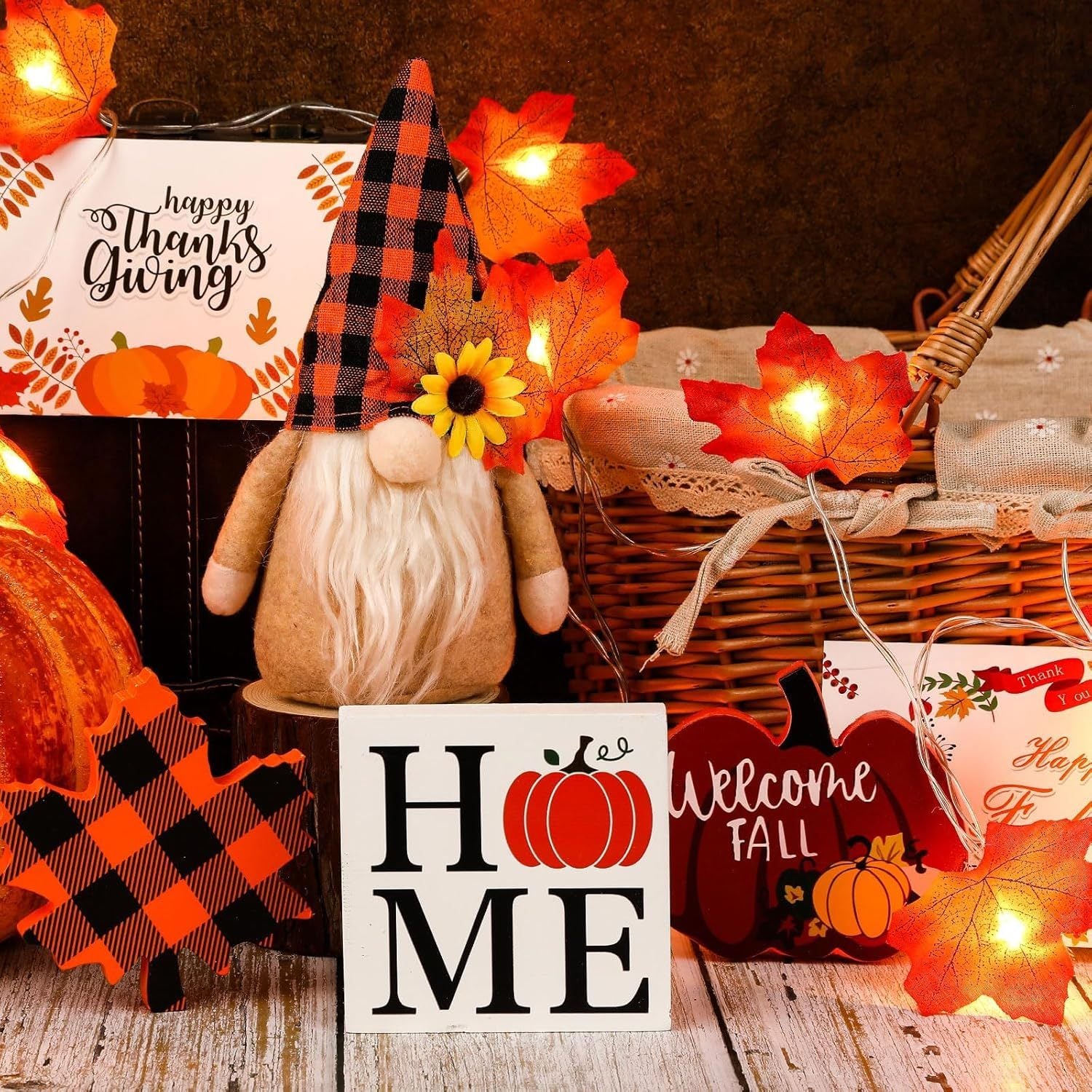 Autumn Decor Set Gnome String Light Greeting Card - Elora Moda