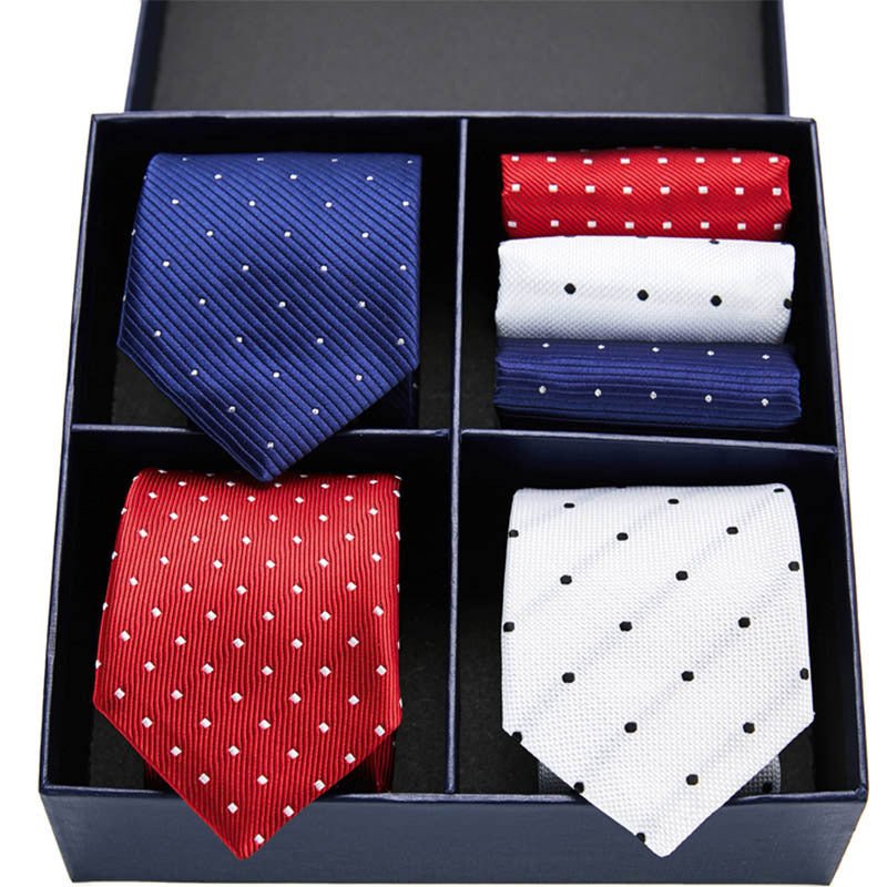 Fashion business striped tie square scarf combo set - Elora Moda