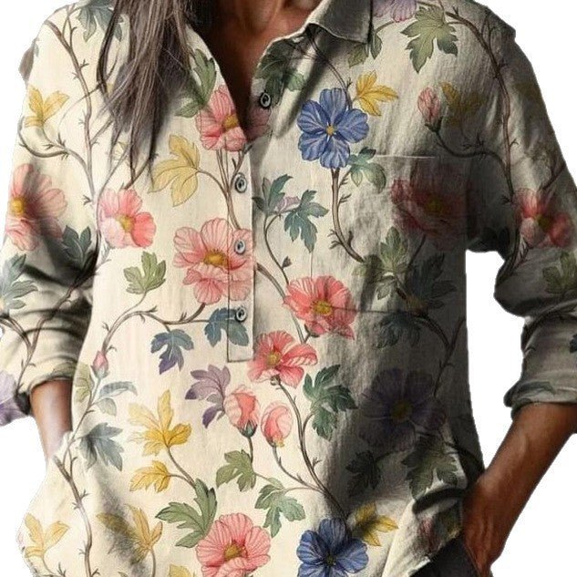 Summer Women's Fashion Printed Long - sleeved Shirt - Elora Moda