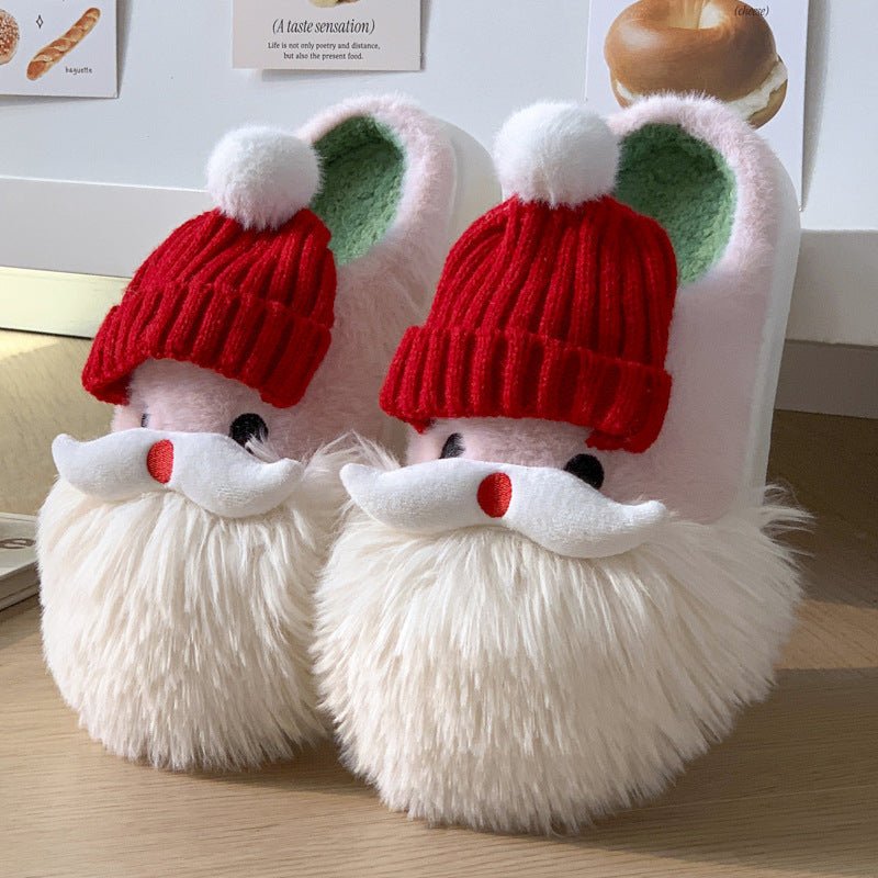 Cute Christmas Santa Claus Home Slippers Winter Warm Indoor Non - slip Floor Plush Shoes For Women - Elora Moda
