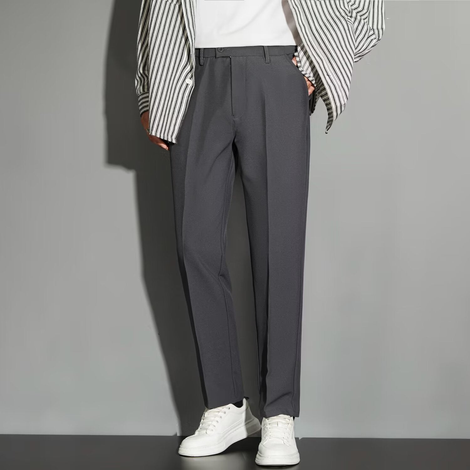 Spring Draping Effect Straight All-matching Ankle-length Suit Pants
