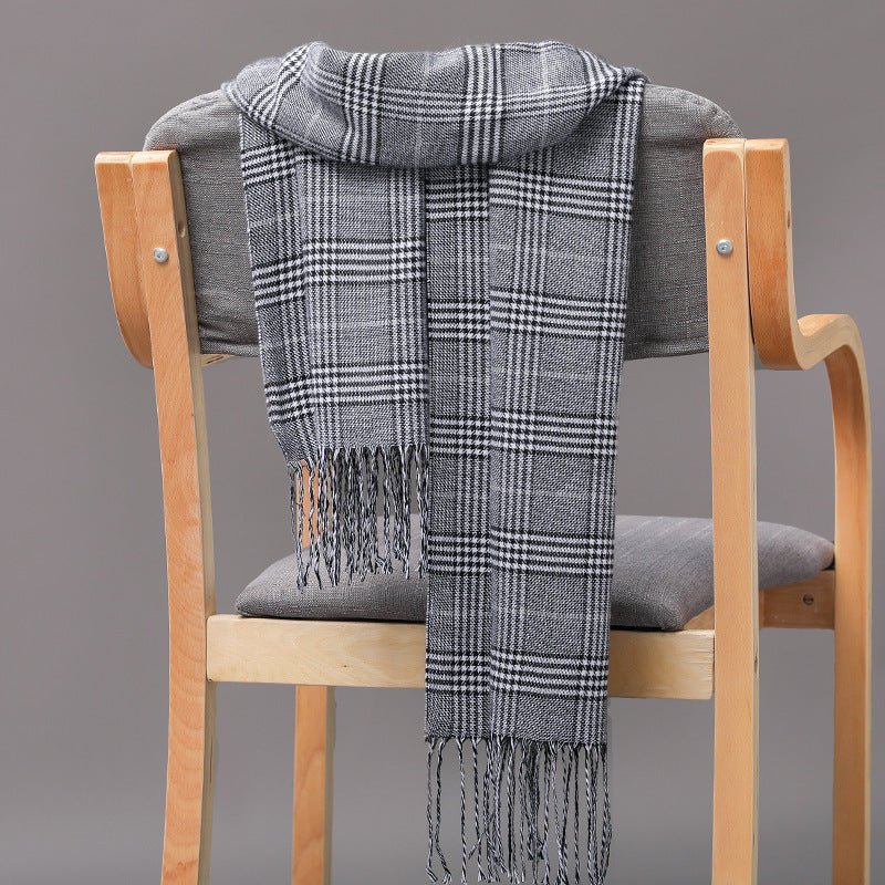 British Plaid Imitation Cashmere with Tassels Men's Scarf - Elora Moda