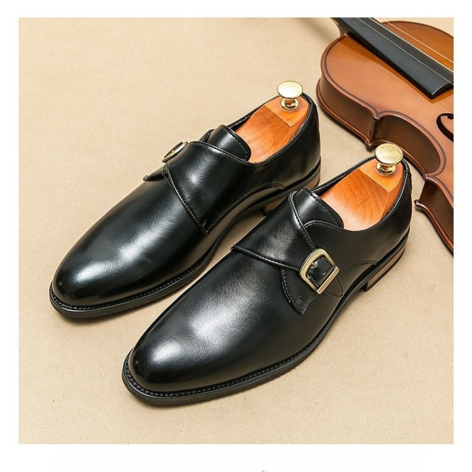 Men's Leather Shoes Derby Casual Breathable Buckle Slip - on - Elora Moda
