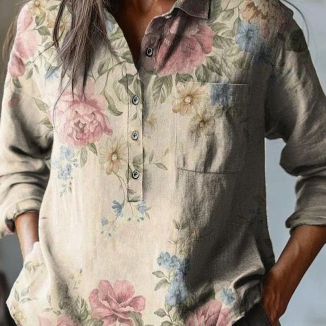 Summer Women's Fashion Printed Long - sleeved Shirt - Elora Moda