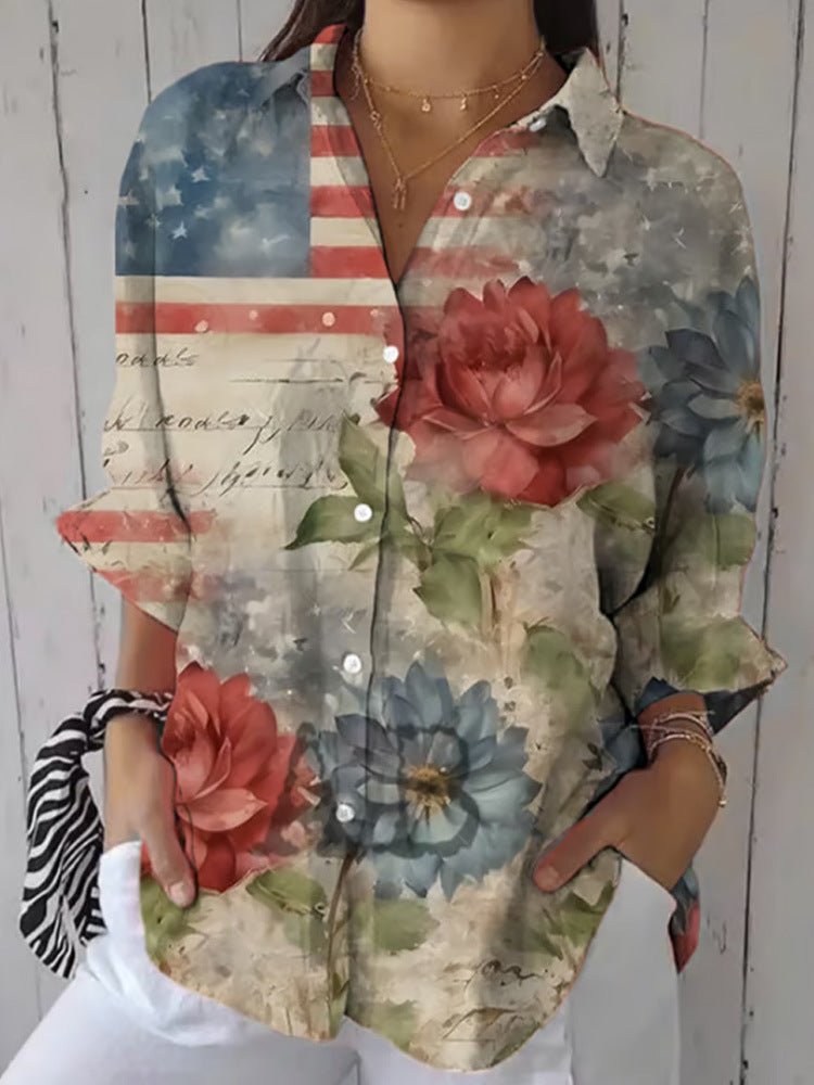 Women's European & American Fashionable Floral Pattern Shirt - Elora Moda