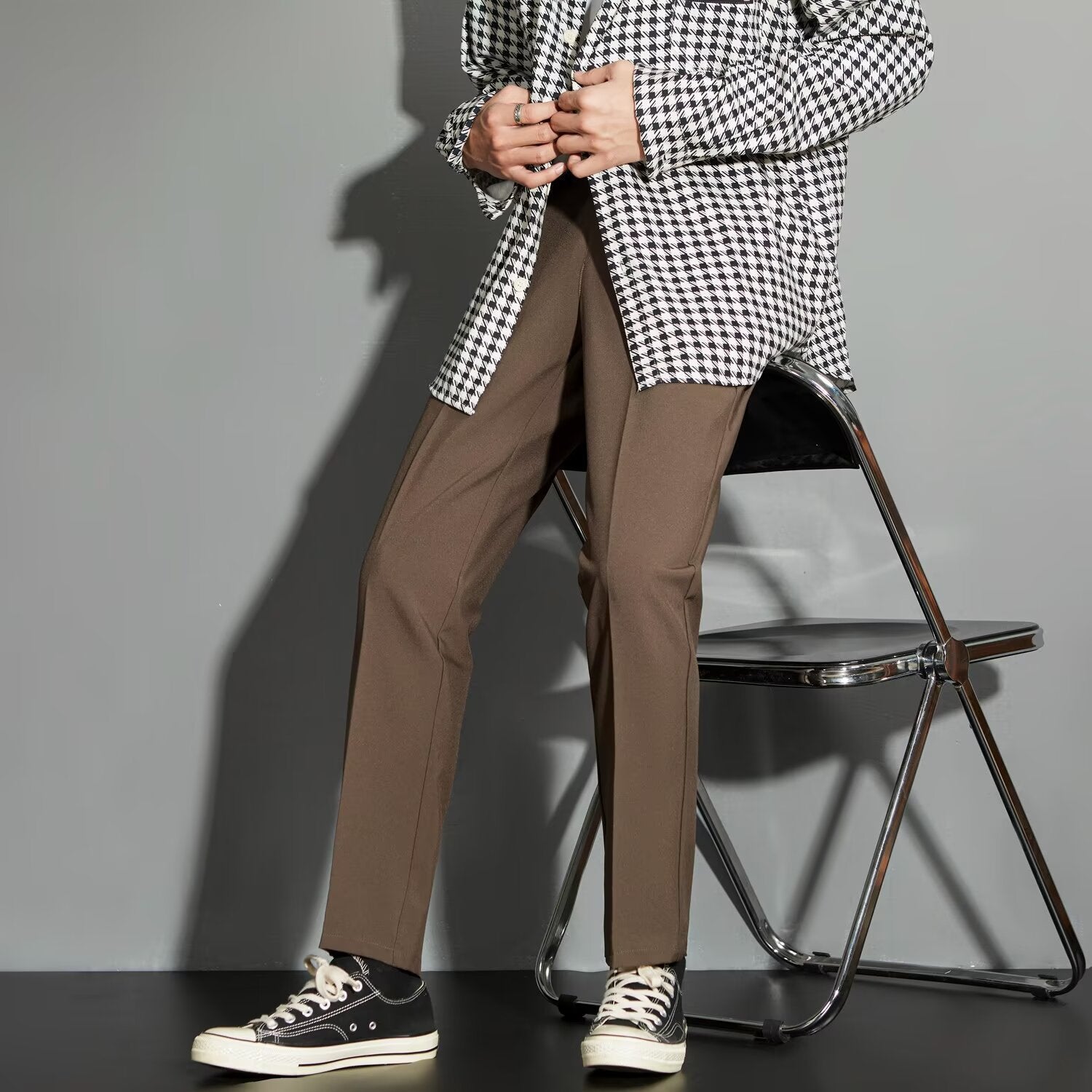 Spring Draping Effect Straight All - matching Ankle - length Suit Pants - Elora Moda