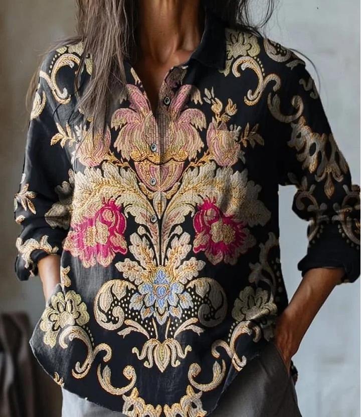 Summer Women's Fashion Printed Long - sleeved Shirt - Elora Moda