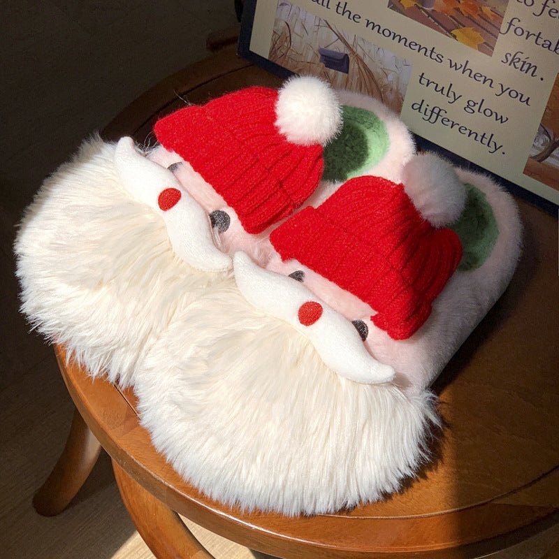 Cute Christmas Santa Claus Home Slippers Winter Warm Indoor Non - slip Floor Plush Shoes For Women - Elora Moda