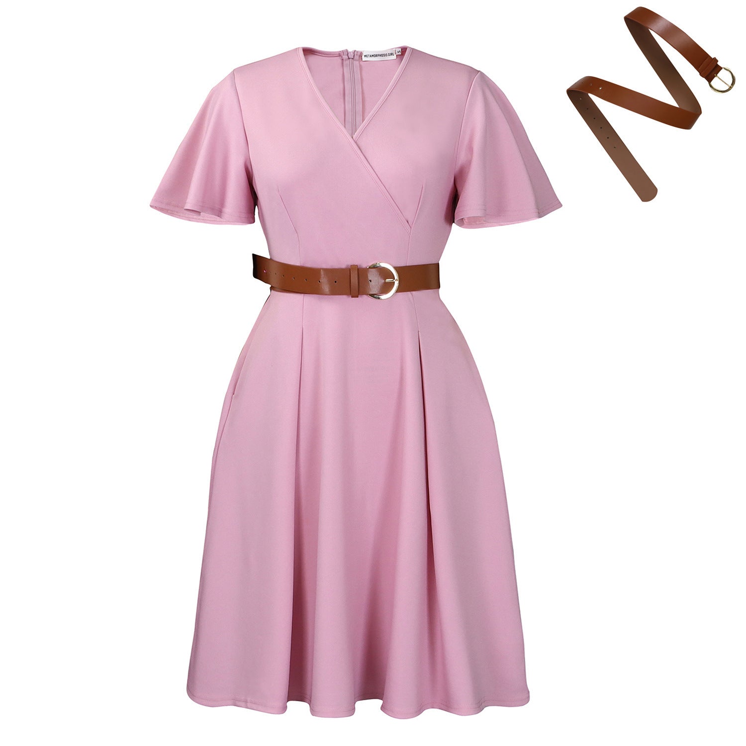 Women's Dress V - neck Bell Sleeve Casual A - Line - Elora Moda