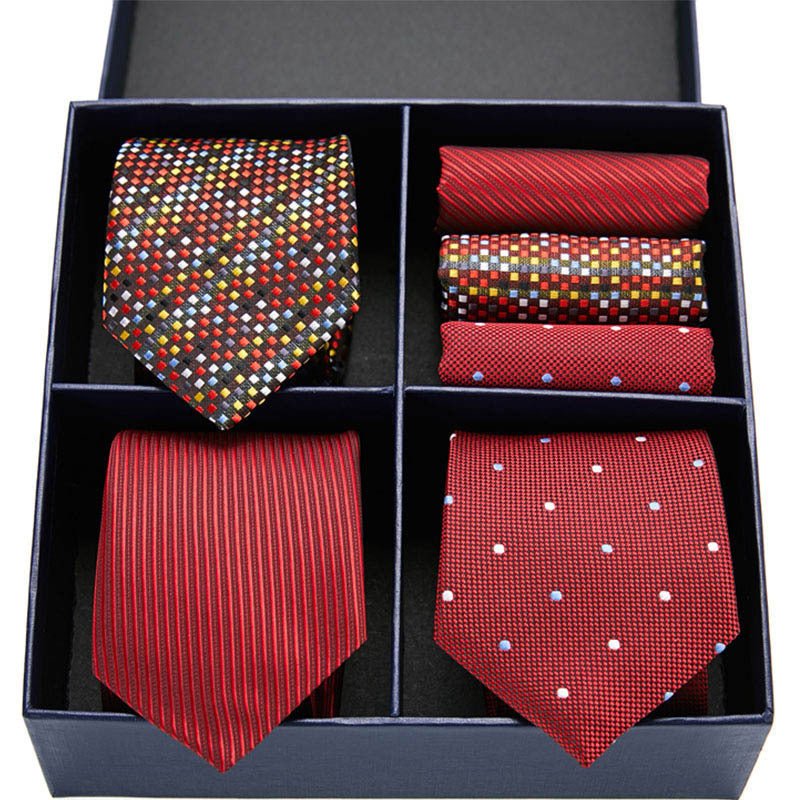 Fashion business striped tie square scarf combo set - Elora Moda