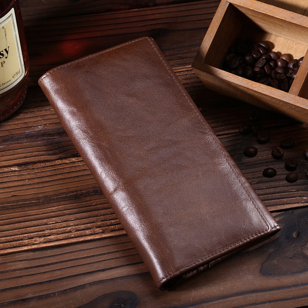 First Layer Leather Wallet Long Vintage Oil Wax - Elora Moda