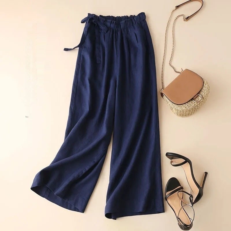 High Waist Side Lace - up Retro Art Elastic - waist Casual Pants For Women - Elora Moda