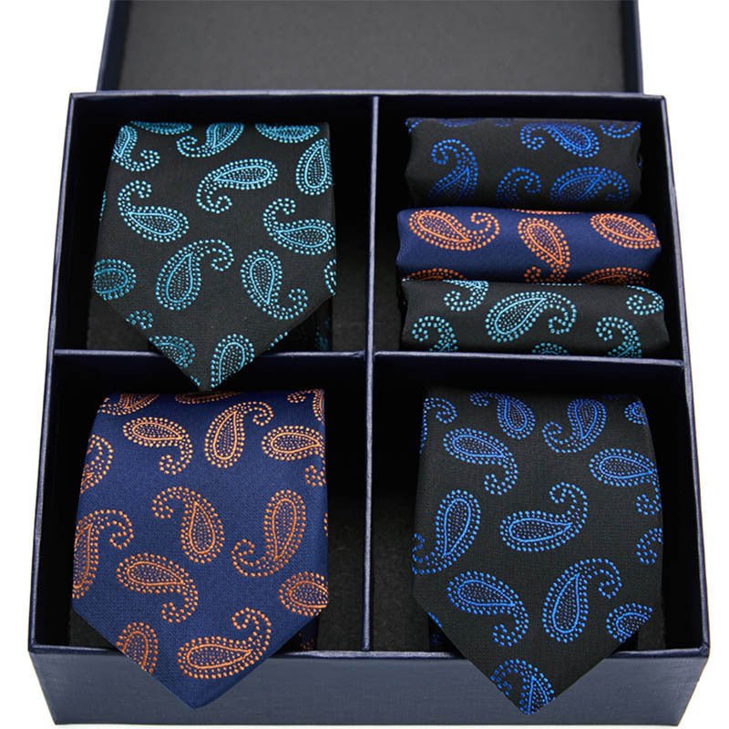 Fashion business striped tie square scarf combo set - Elora Moda