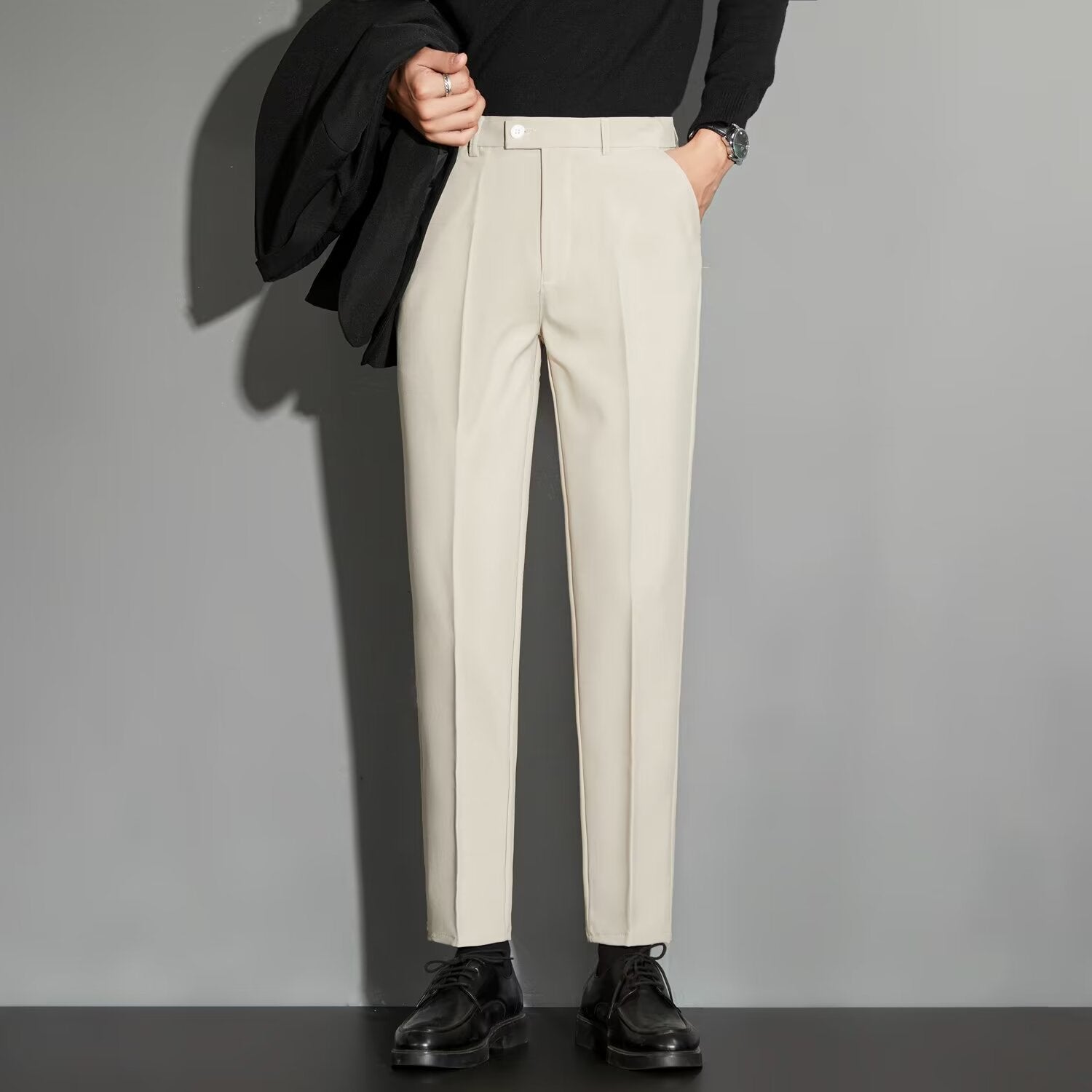 Spring Draping Effect Straight All-matching Ankle-length Suit Pants