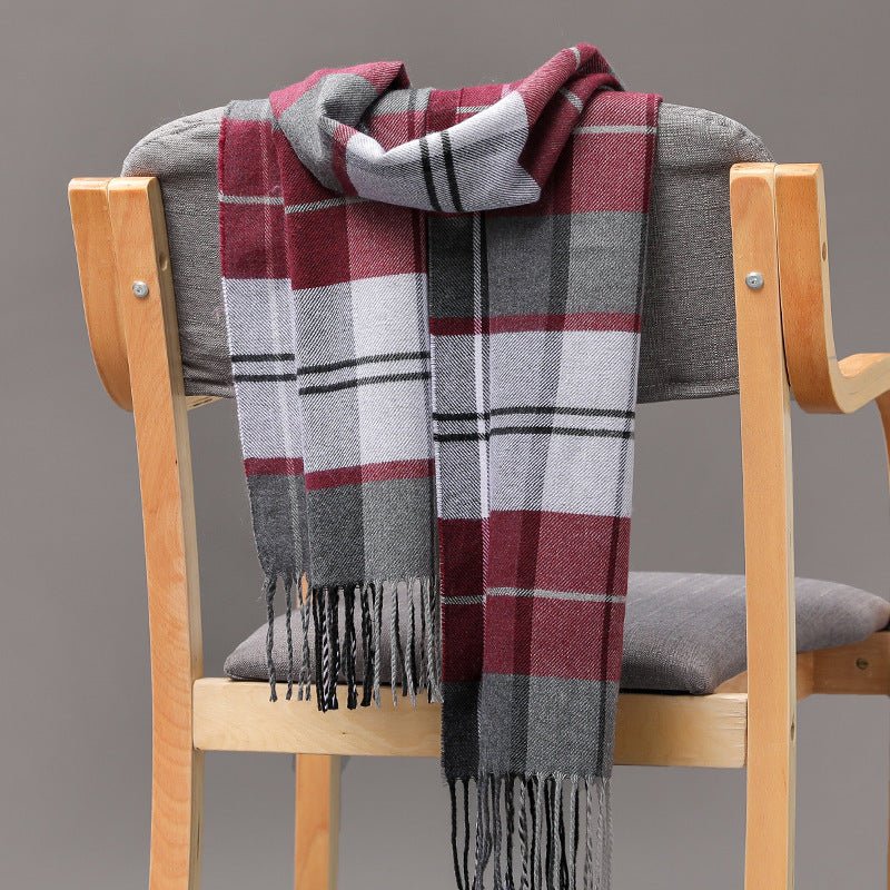 British Plaid Imitation Cashmere with Tassels Men's Scarf - Elora Moda
