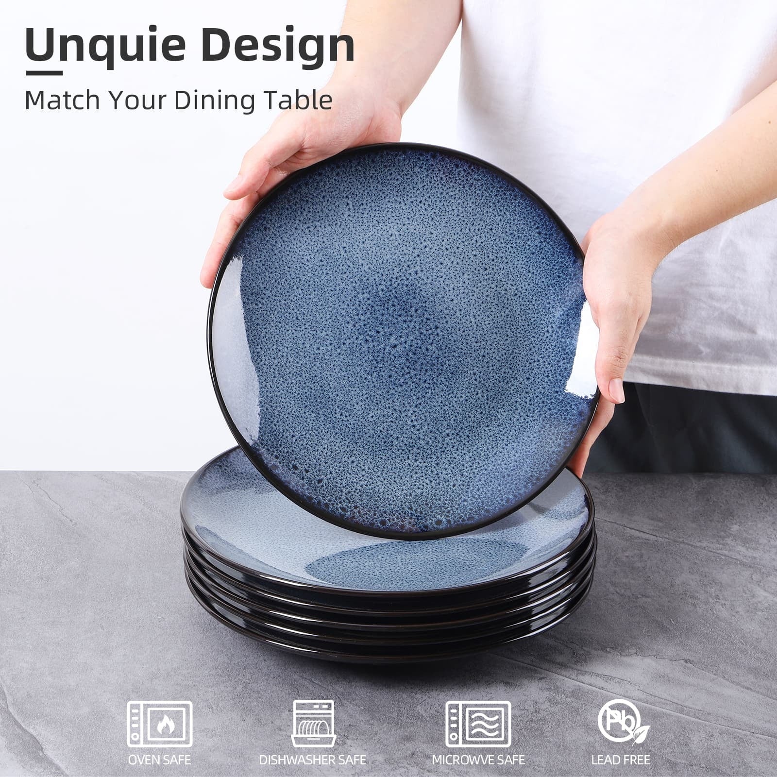 Steak Plate Creative Western Food Plate Vegetable Plate Set Of 6 For Cereal, Salad, Pasta, Soup, Dessert, Serving Dishwasher, Microwave And Oven - Elora Moda