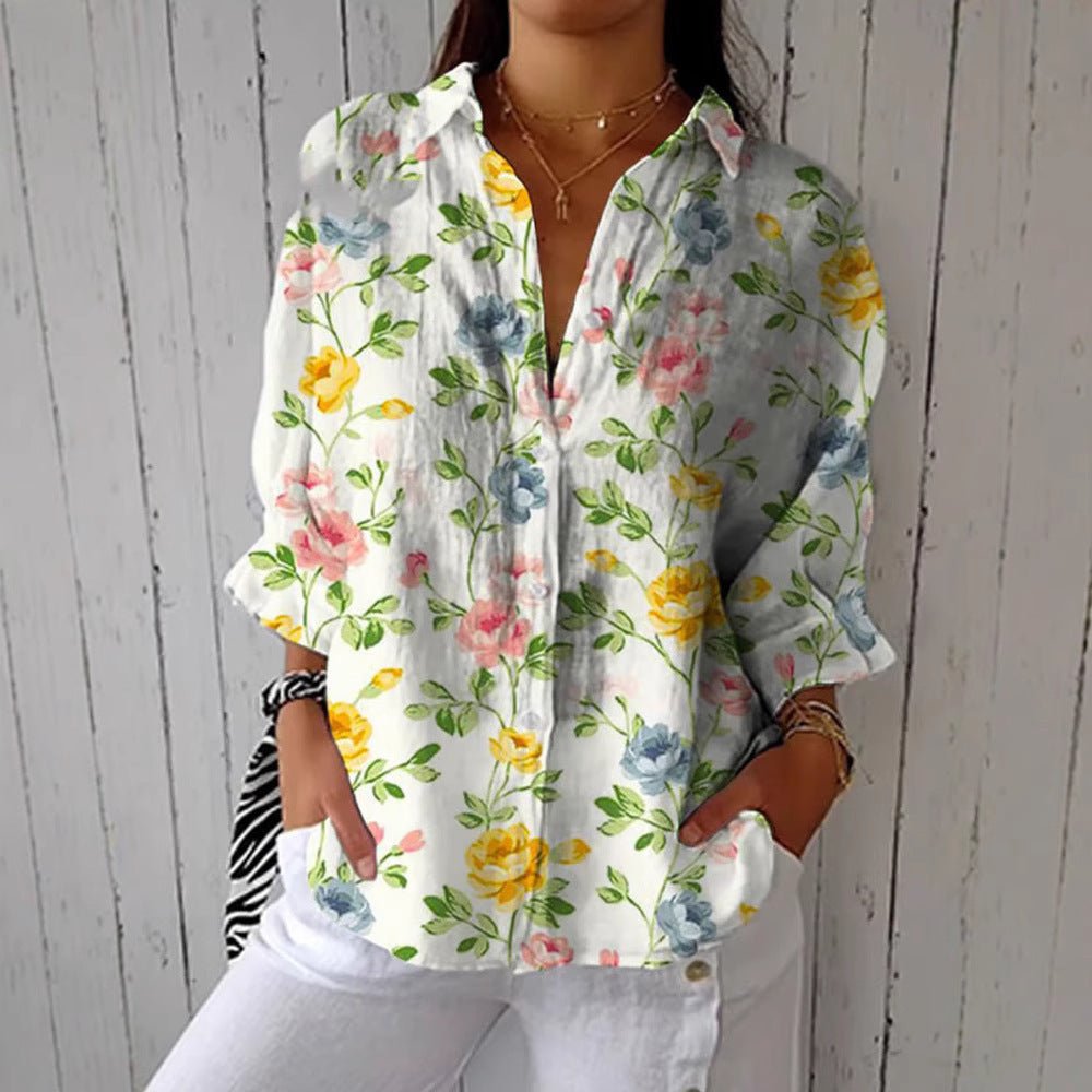 Women's European & American Fashionable Floral Pattern Shirt - Elora Moda