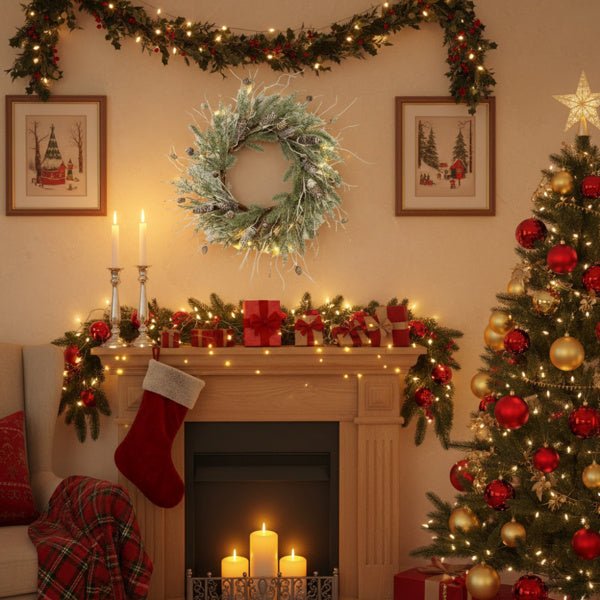Christmas Pine Wreath Pinecone & Greenery Pre - Lit Natural Style - Elora Moda