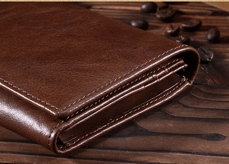 Men Wallet Long First Layer Leather Vintage Oil Wax - Elora Moda