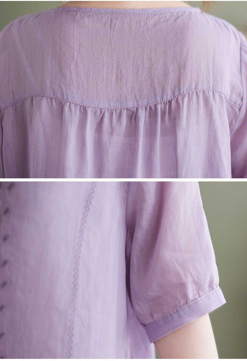Women's Fashion Artistic Retro Embroidery Short - sleeve Top - Elora Moda