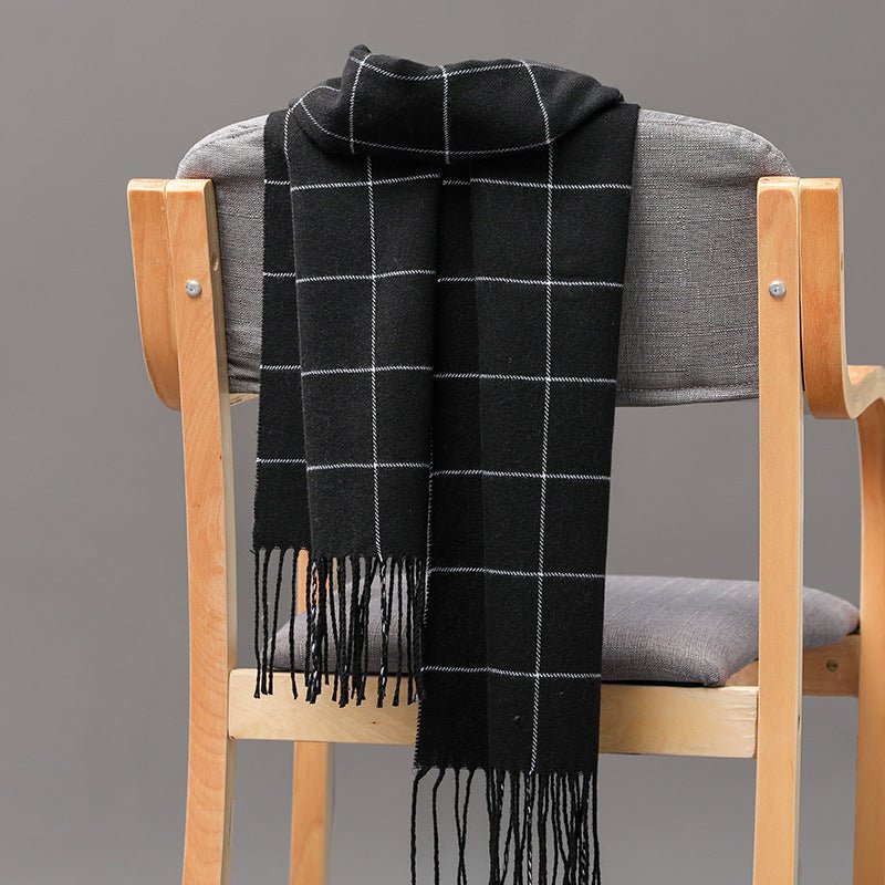 British Plaid Imitation Cashmere with Tassels Men's Scarf - Elora Moda