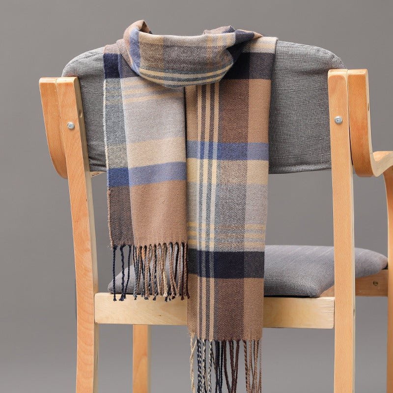 British Plaid Imitation Cashmere with Tassels Men's Scarf - Elora Moda