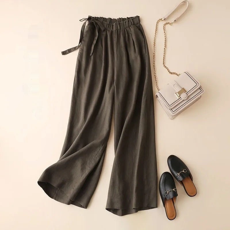 High Waist Side Lace - up Retro Art Elastic - waist Casual Pants For Women - Elora Moda