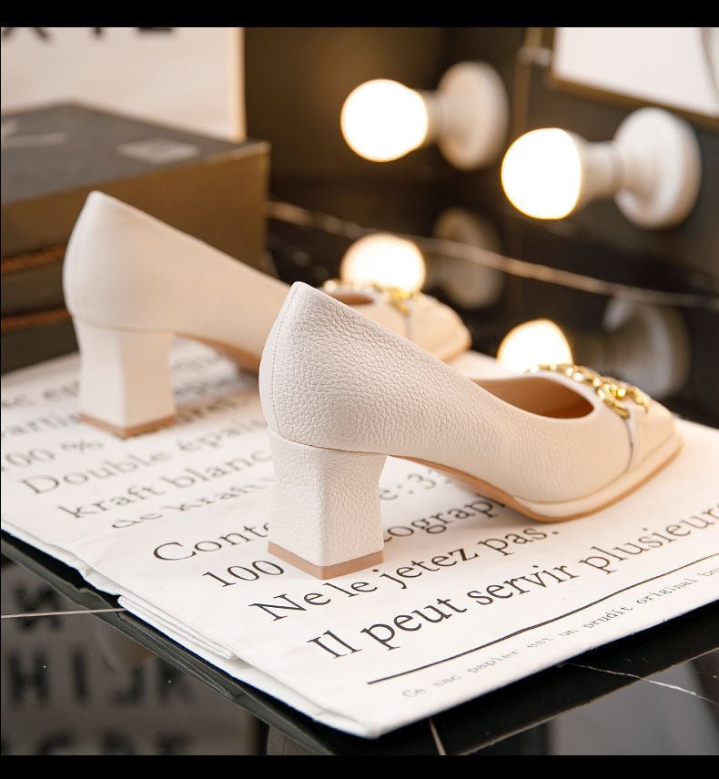 Women's French Mary Jane Chunky Heel Shoes - Elora Moda